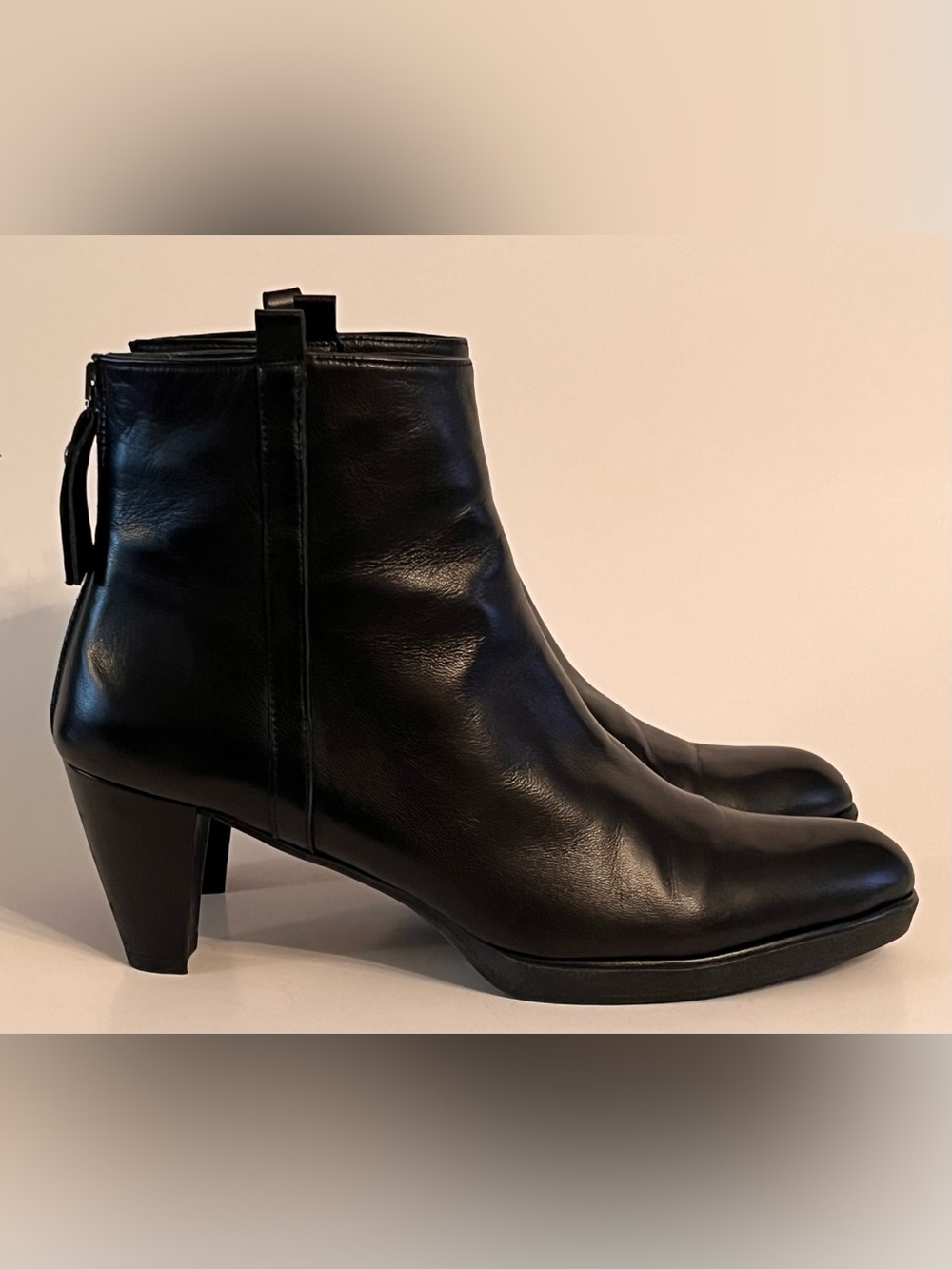 Stuart Weitzman Black Leather Back-Zip Ankle Boots | Minimalist Chic